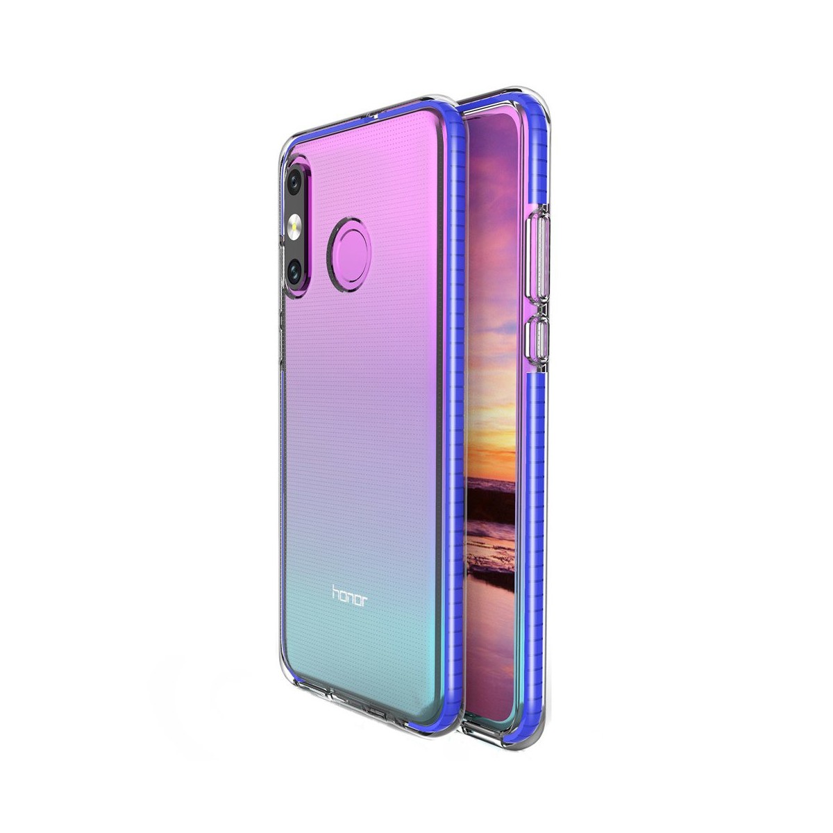 Funda Silicona Gel Tpu transparente con Marco Azul para Huawei P30 Lite