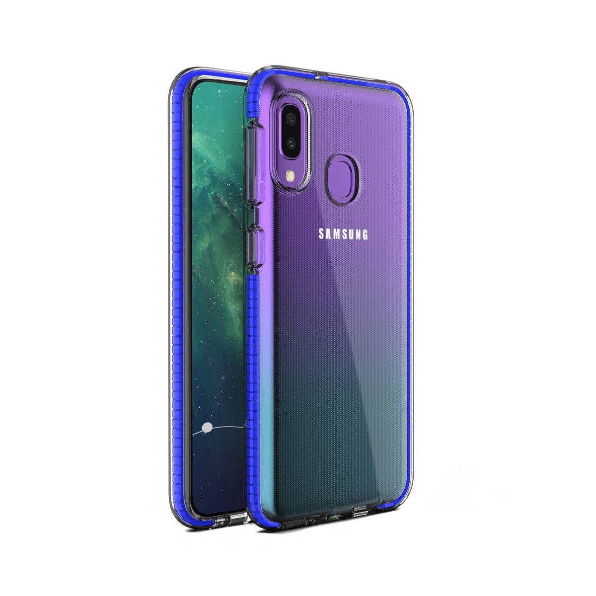 Funda Silicona Gel Tpu transparente con Marco Azul para Samsung Galaxy A20e