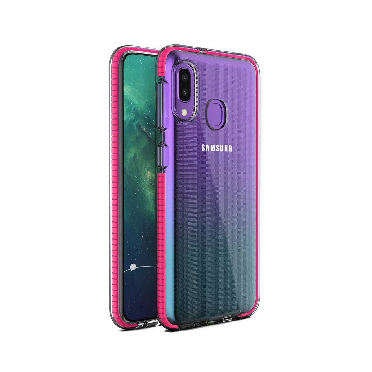 Funda Silicona Gel Tpu transparente con Marco Rosa para Samsung Galaxy A20e