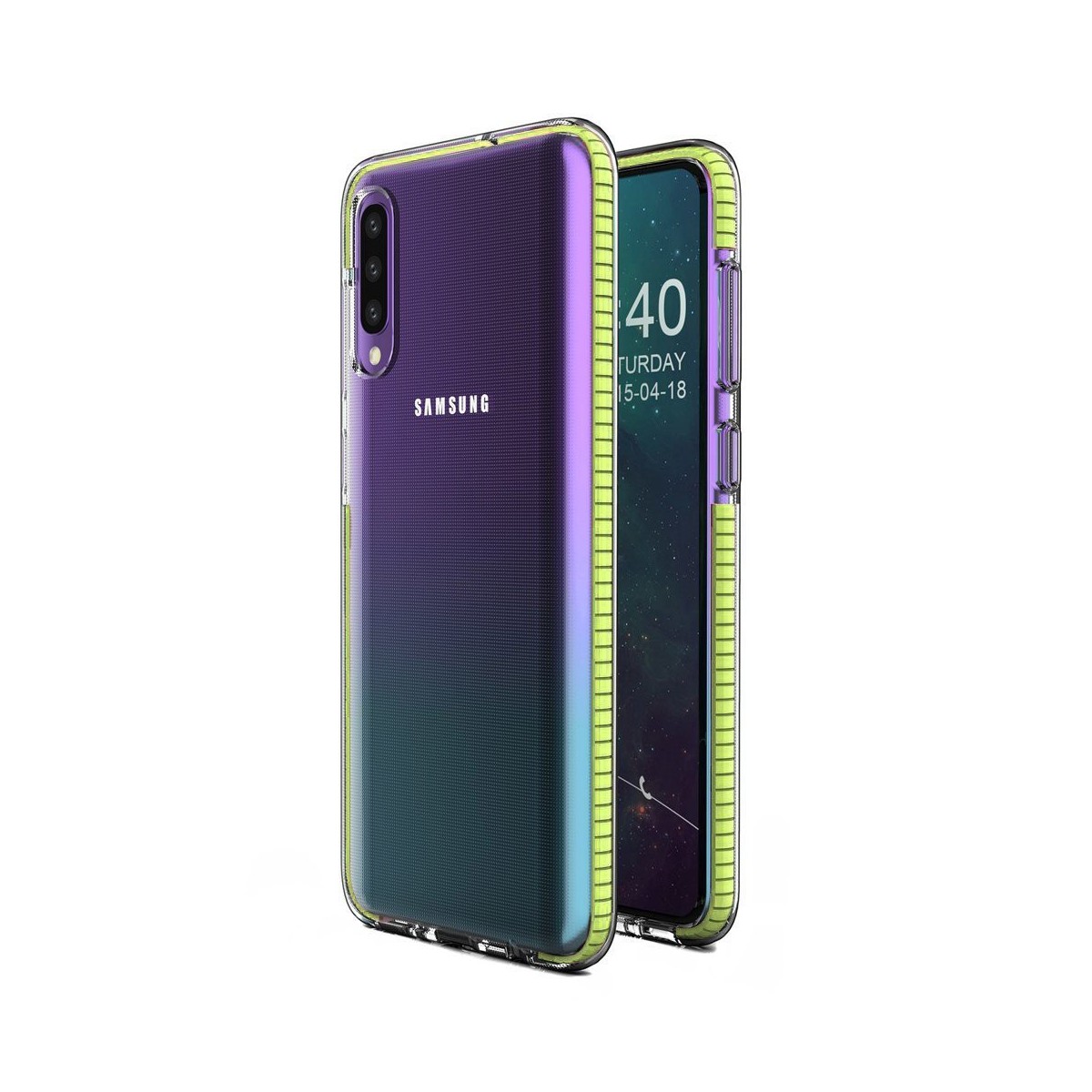 Funda Silicona Gel Tpu transparente con Marco Amarillo para Samsung Galaxy A50