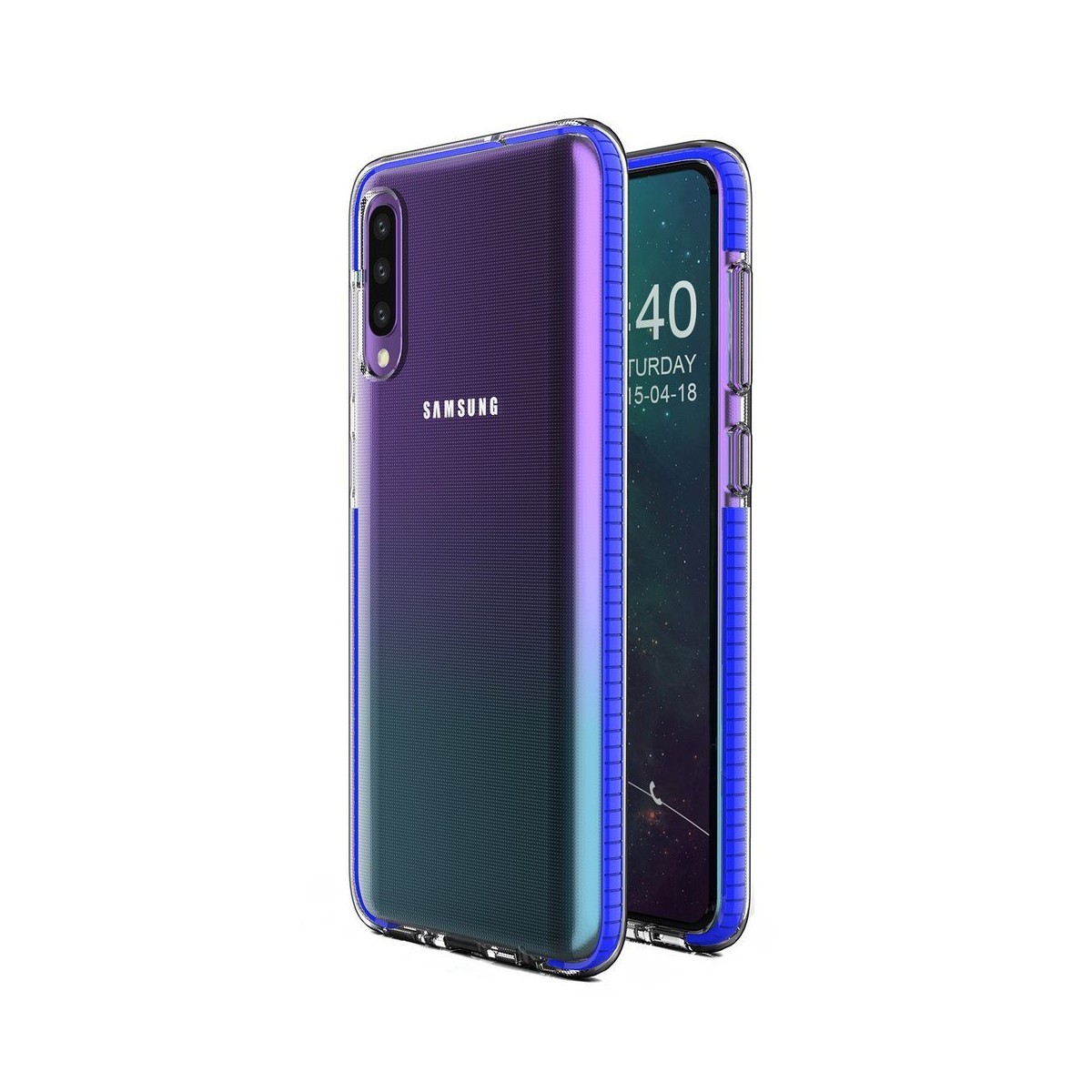 Funda Silicona Gel Tpu transparente con Marco Azul para Samsung Galaxy A50