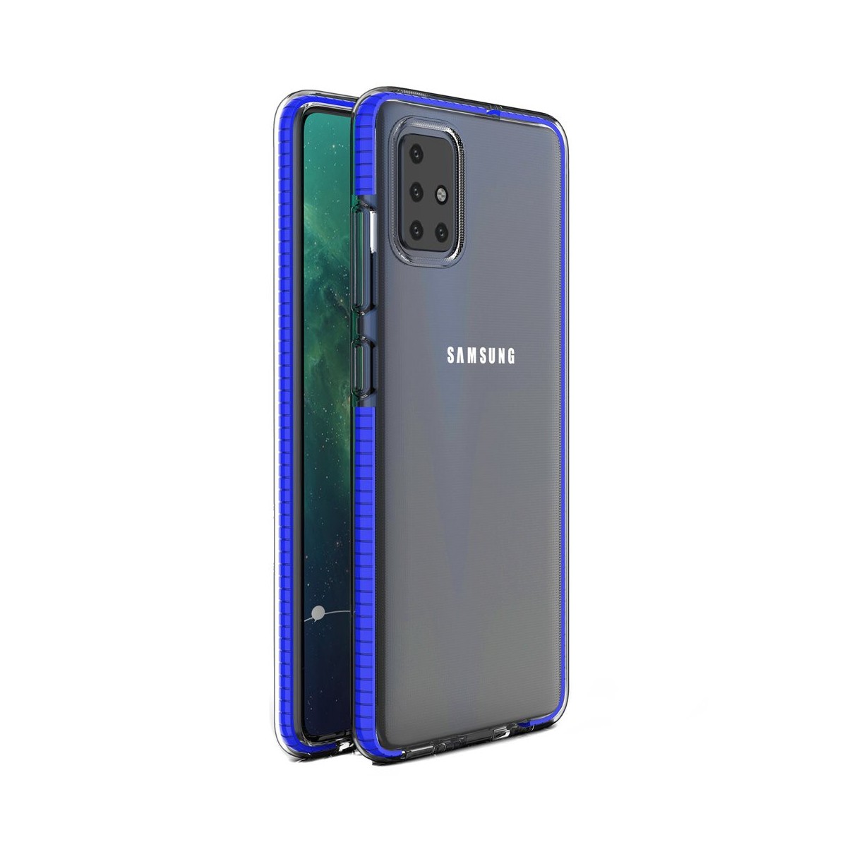 Funda Silicona Gel Tpu transparente con Marco Azul para Samsung Galaxy A51