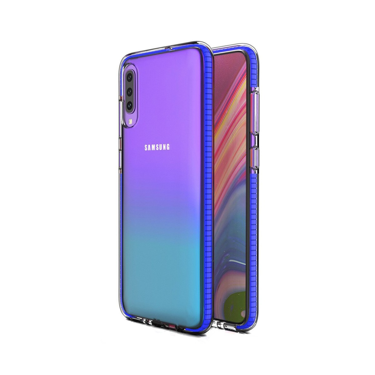 Funda Silicona Gel Tpu transparente con Marco Azul para Samsung Galaxy A70