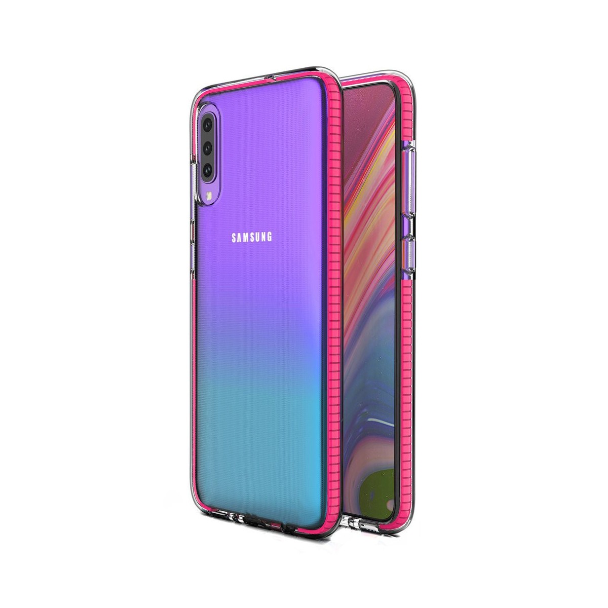 Funda Silicona Gel Tpu transparente con Marco Rosa para Samsung Galaxy A70