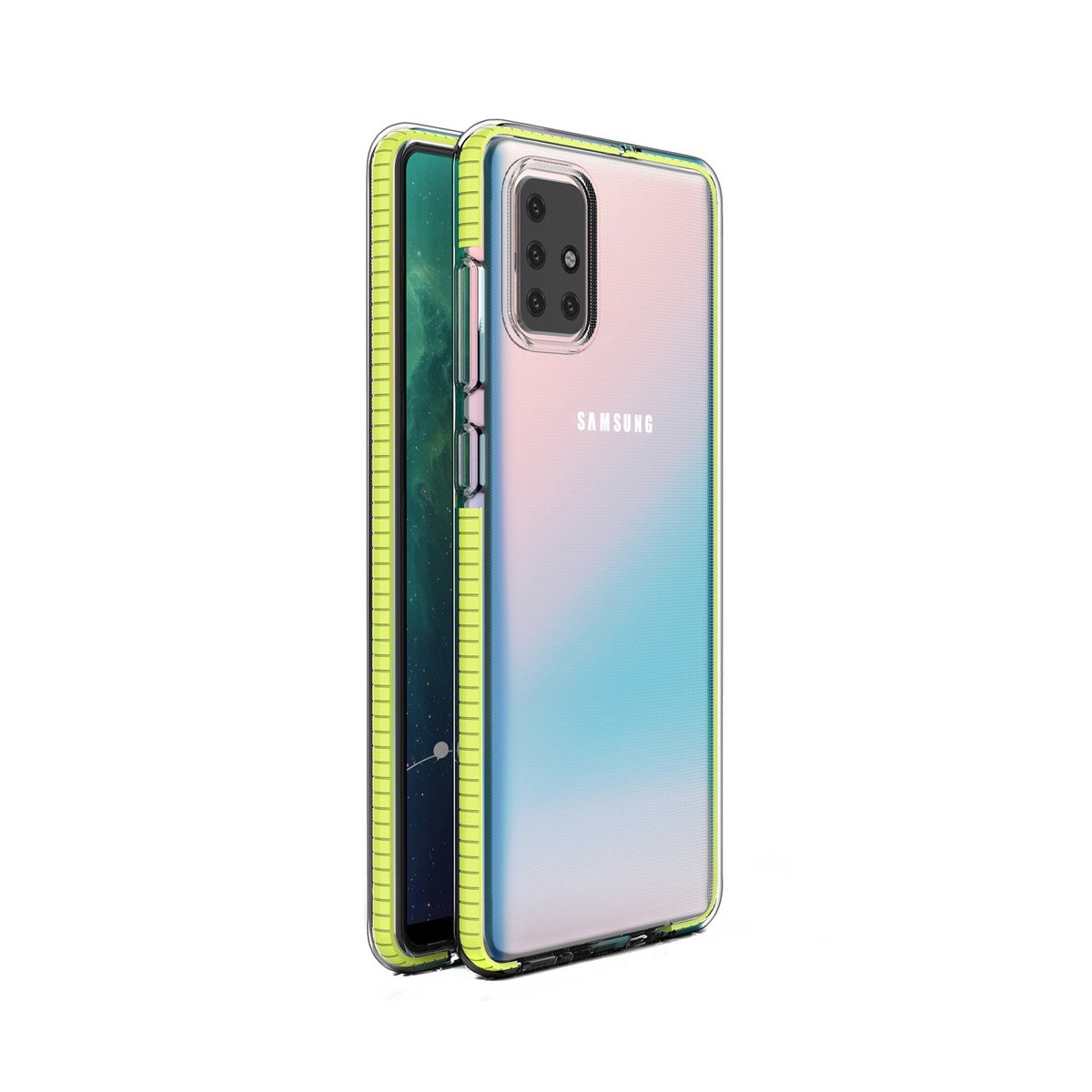 Funda Silicona Gel Tpu transparente con Marco Amarillo para Samsung Galaxy A71