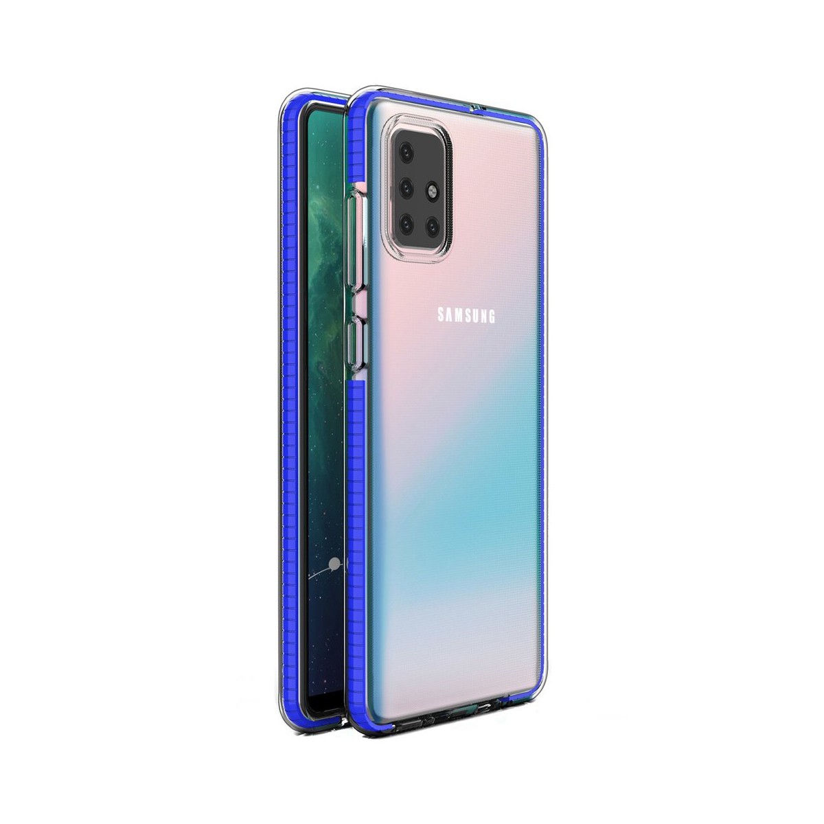 Funda Silicona Gel Tpu transparente con Marco Azul para Samsung Galaxy A71