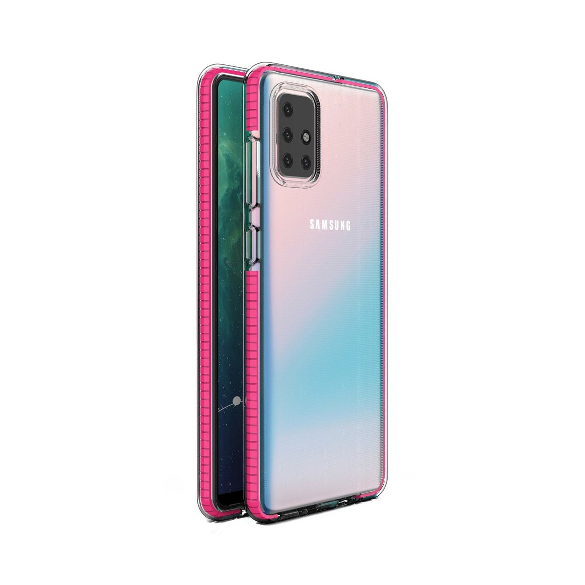 Funda Silicona Gel Tpu transparente con Marco Rosa para Samsung Galaxy A71