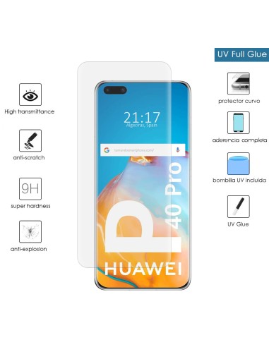 Protector Cristal Templado Completo Curvo UV Full Glue para Huawei P40 Pro