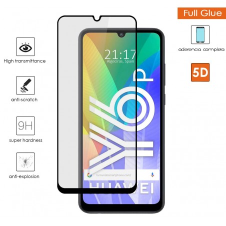 Protector Cristal Templado Completo 5D Full Glue Negro para Huawei Y6P Vidrio