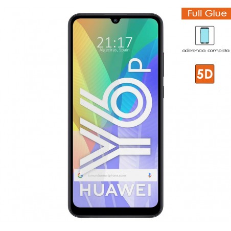 Protector Cristal Templado Completo 5D Full Glue Negro para Huawei Y6P Vidrio