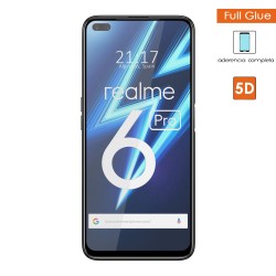 Protector Cristal Templado Completo 5D Full Glue Negro para Realme 6 Pro Vidrio 2