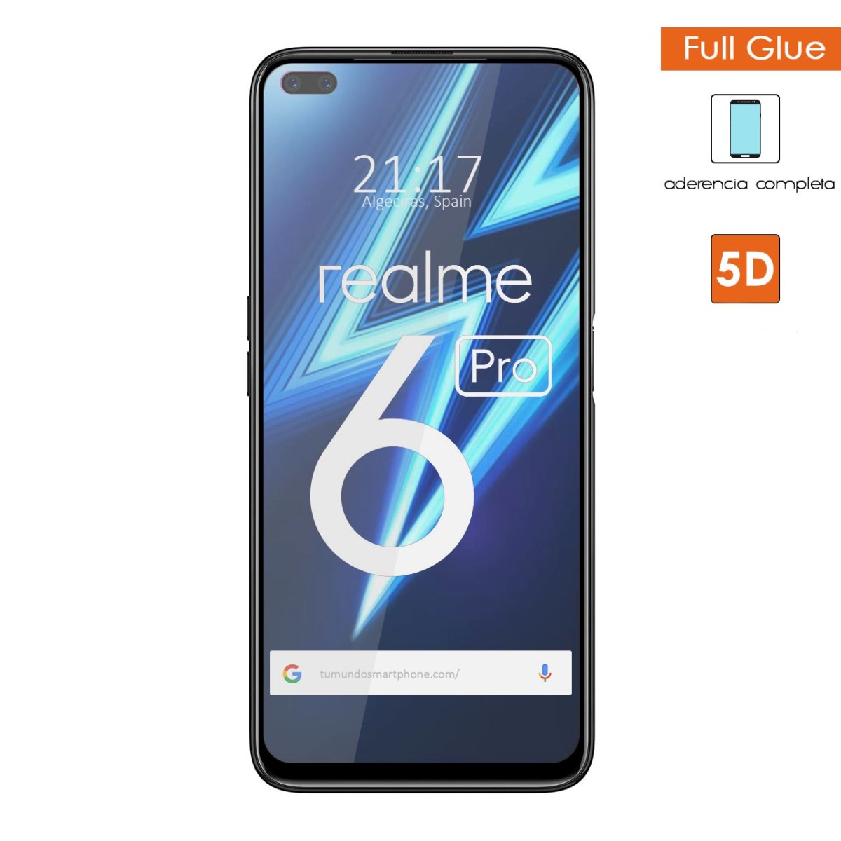 Protector Cristal Templado Completo 5D Full Glue Negro para Realme 6 Pro Vidrio