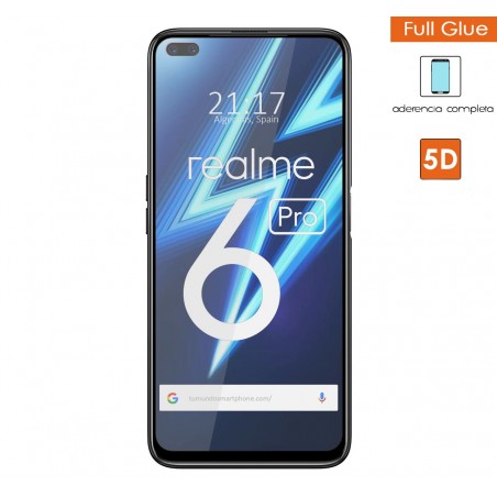 Protector Cristal Templado Completo 5D Full Glue Negro para Realme 6 Pro Vidrio