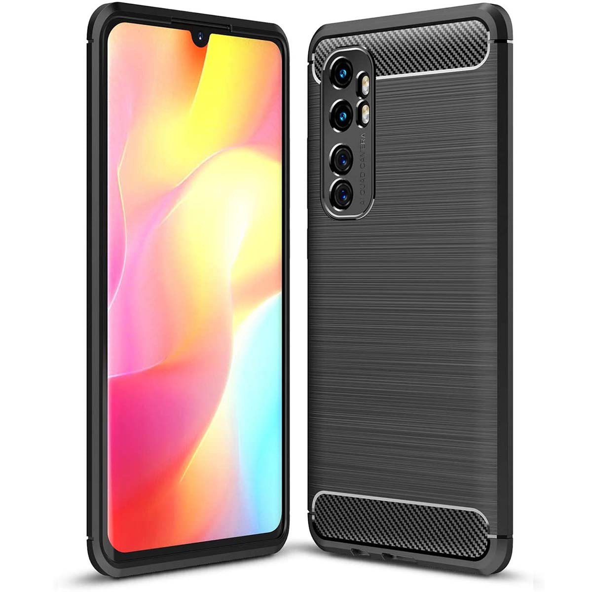 Funda Gel Tpu Tipo Carbon Negra para Xiaomi Mi Note 10 Lite