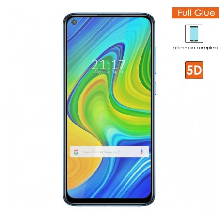Protector Cristal Templado Completo 5D Full Glue Negro para Xiaomi Redmi Note 9 Vidrio