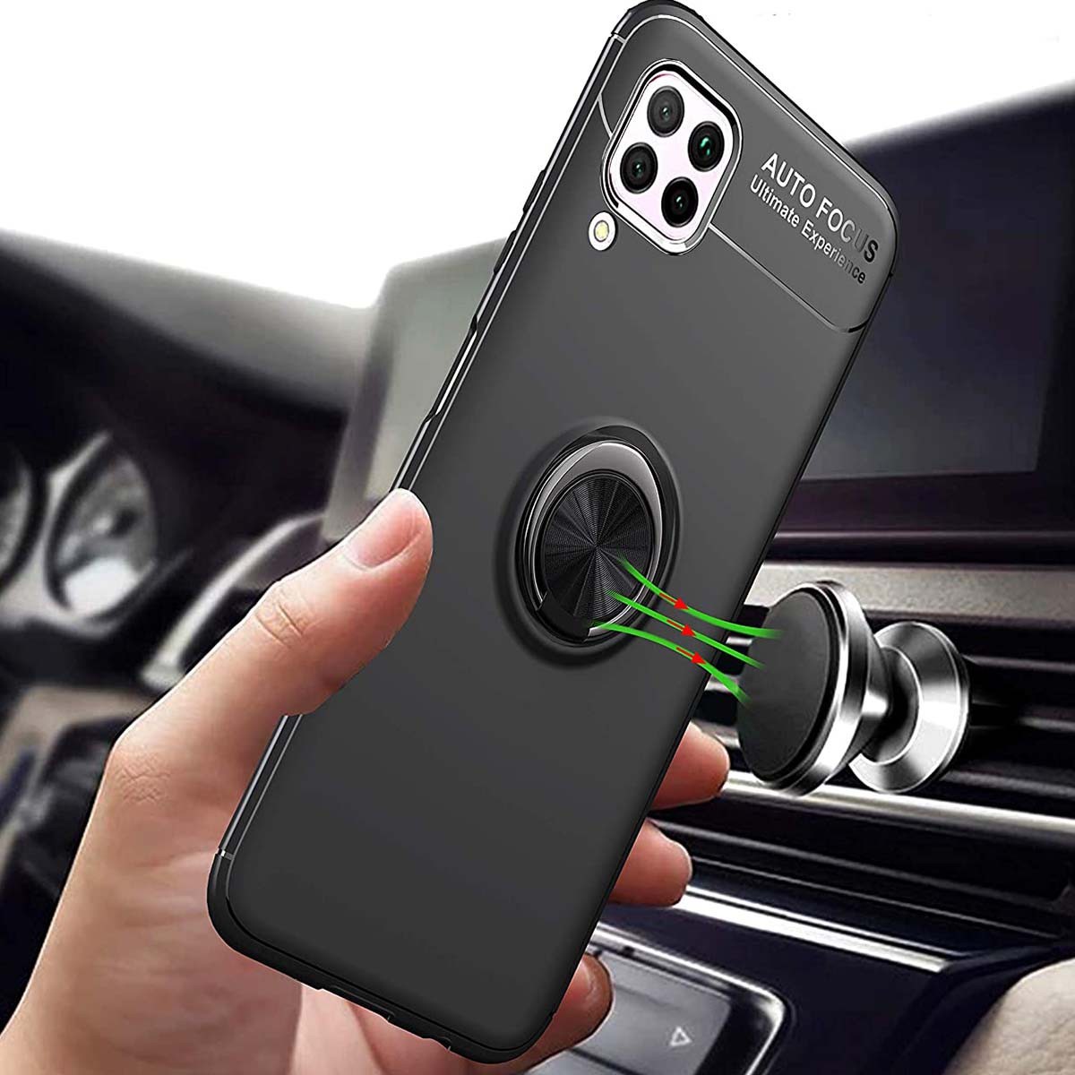 Funda Magnetica Soporte con Anillo Giratorio 360 para Huawei P40 Lite Negra