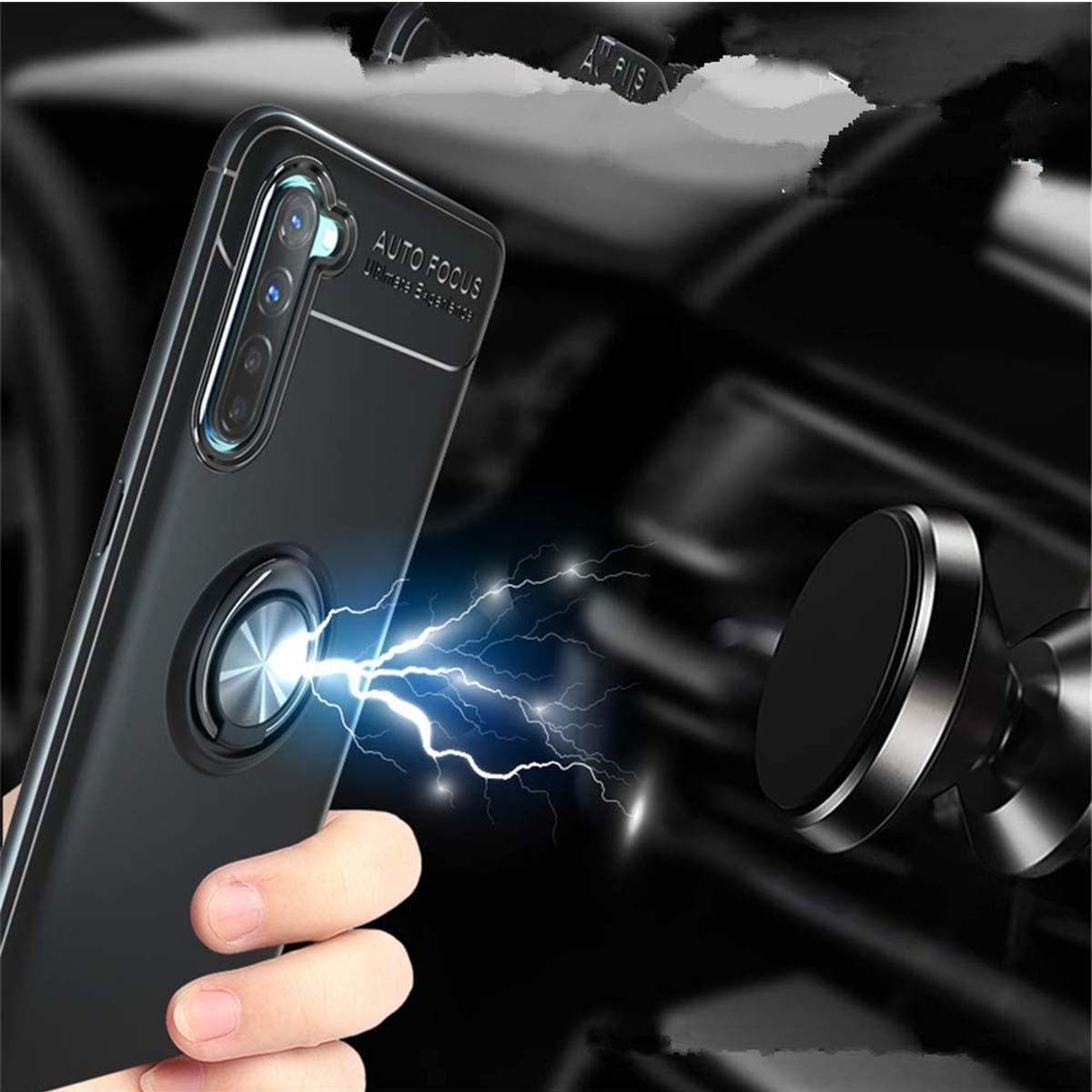 Funda Magnetica Soporte con Anillo Giratorio 360 para Oppo Find X2 Lite Negra