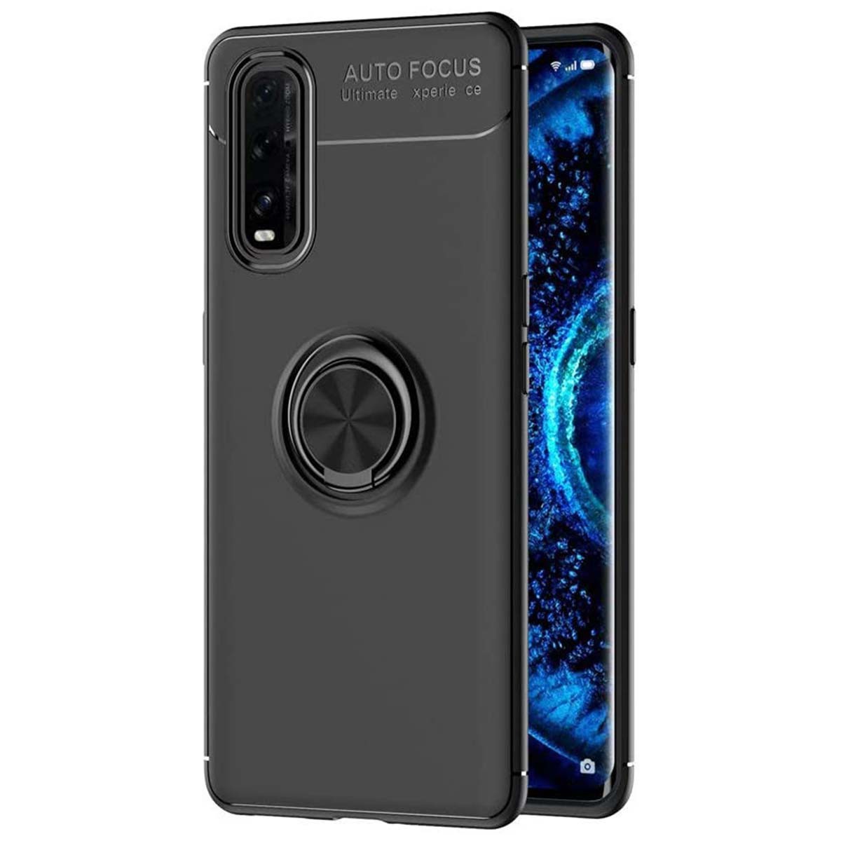 Funda Magnetica Soporte con Anillo Giratorio 360 para Oppo Find X2 Neo Negra