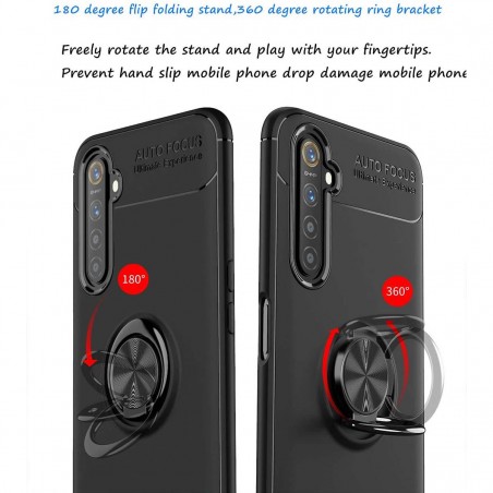 Funda Magnetica Soporte con Anillo Giratorio 360 para Realme 6 Pro Negra