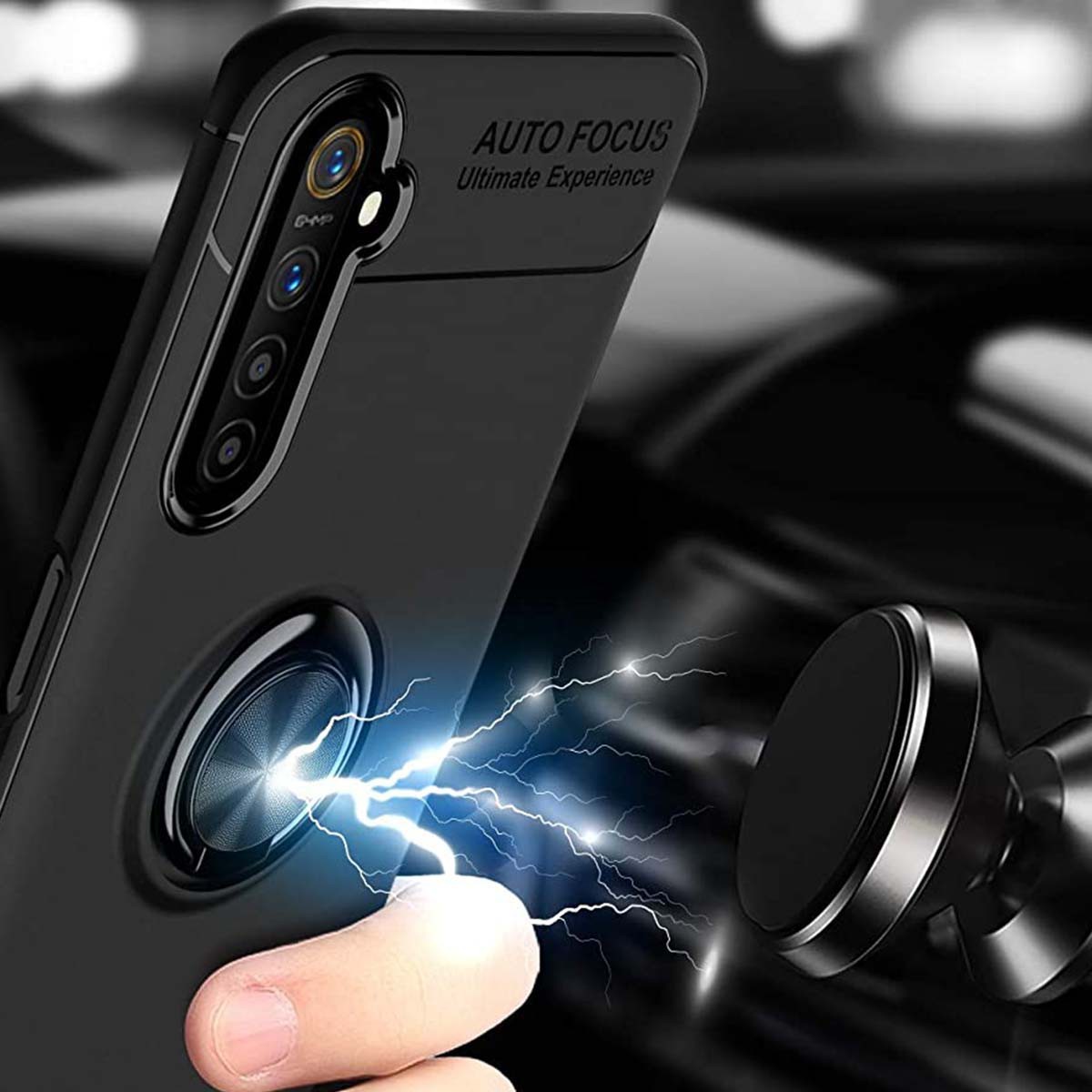 Funda Magnetica Soporte con Anillo Giratorio 360 para Realme 6 Pro Negra