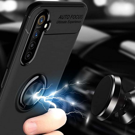 Funda Magnetica Soporte con Anillo Giratorio 360 para Realme 6 Pro Negra