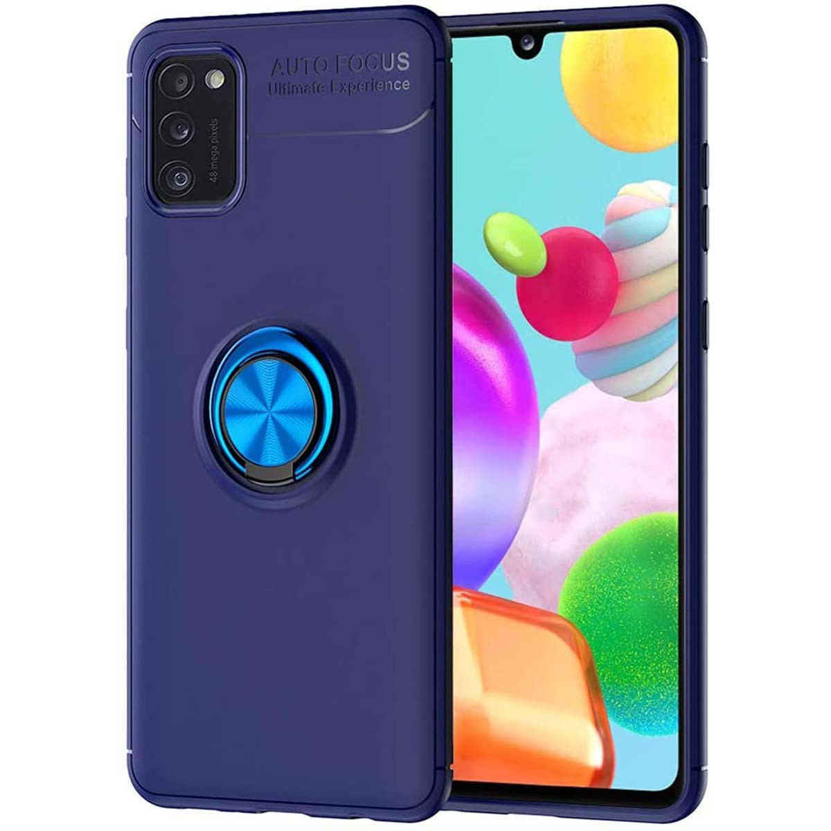 Funda Magnetica Soporte con Anillo Giratorio 360 para Samsung Galaxy A41 Azul