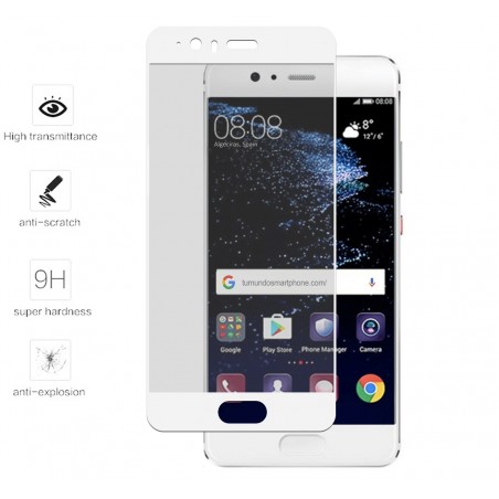 Protector Cristal Templado Frontal Completo Blanco para Huawei P10 Plus Vidrio