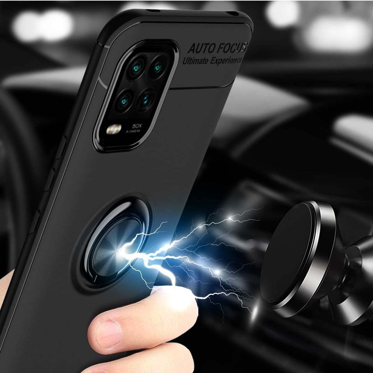 Funda Magnetica Soporte con Anillo Giratorio 360 para Xiaomi Mi 10 Lite Negra