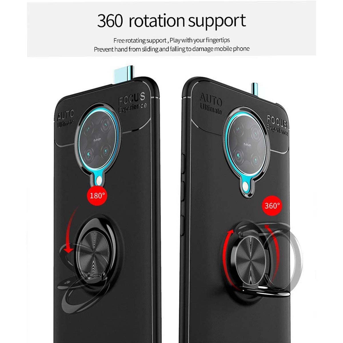 Funda Magnetica Soporte con Anillo Giratorio 360 para Xiaomi POCO F2 Pro Negra