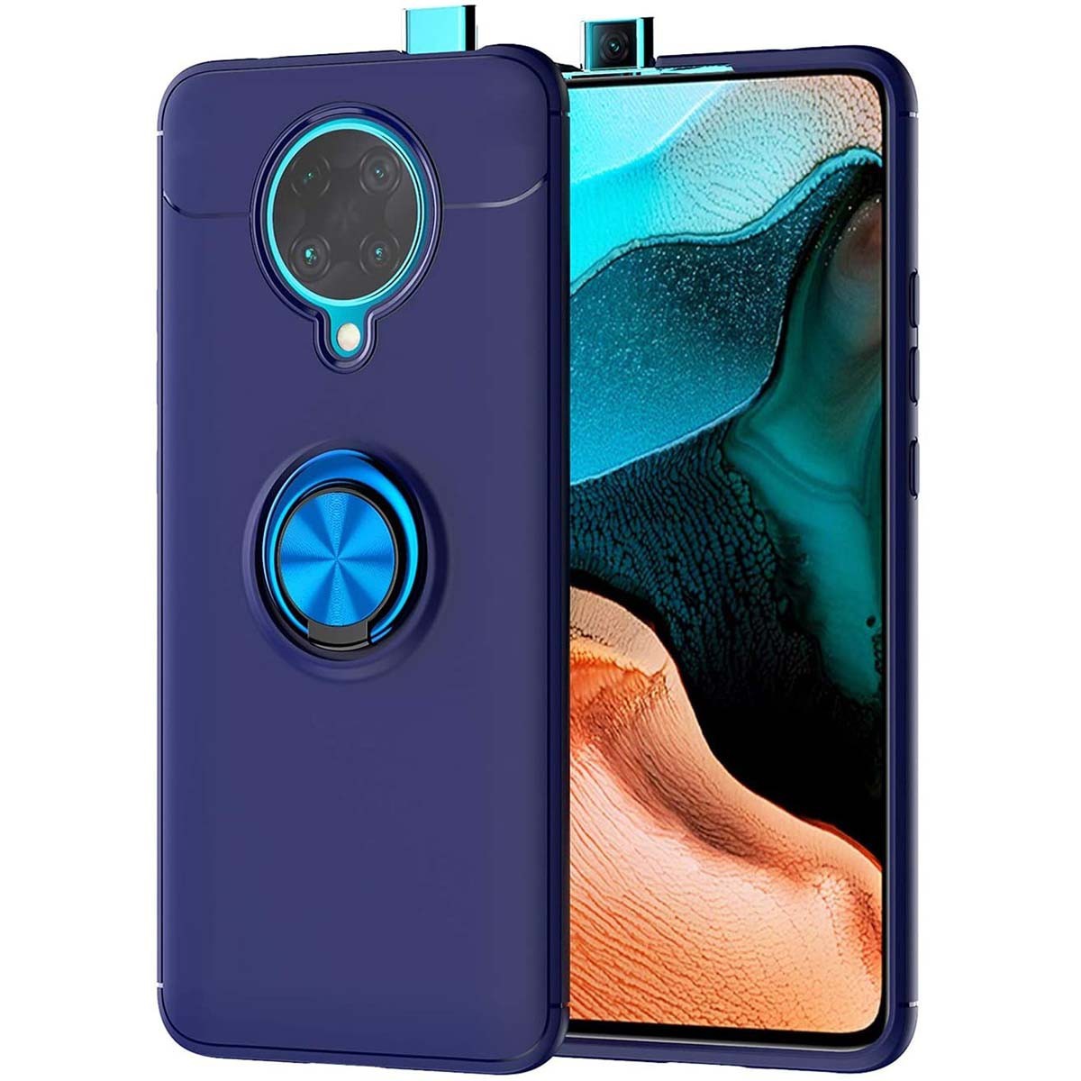 Funda Magnetica Soporte con Anillo Giratorio 360 para Xiaomi POCO F2 Pro Azul