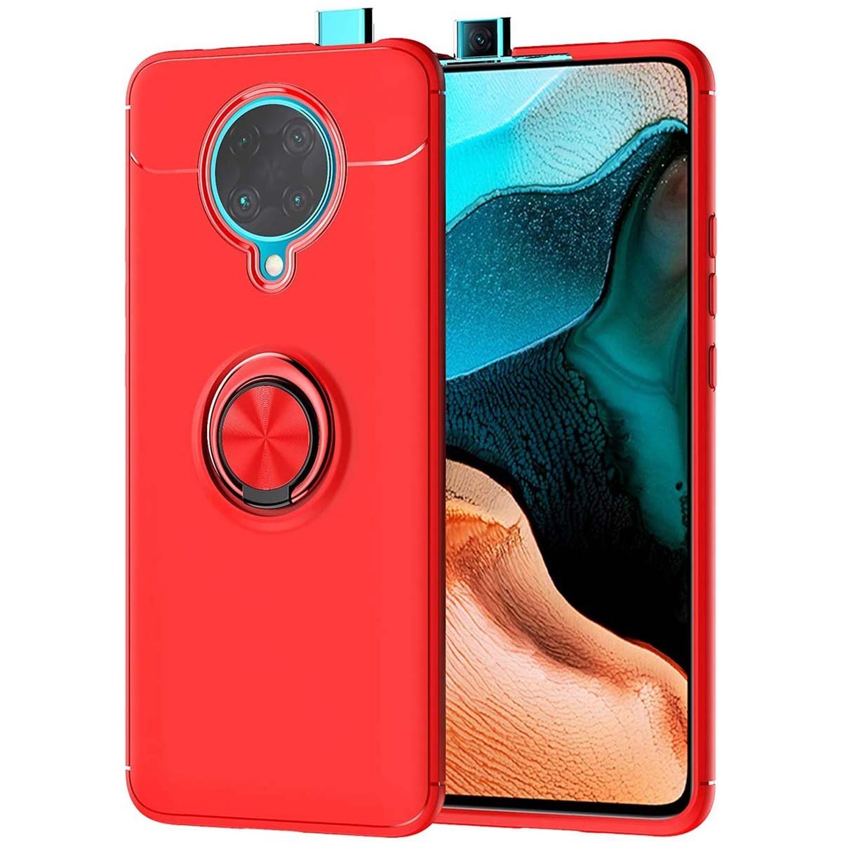 Funda Magnetica Soporte con Anillo Giratorio 360 para Xiaomi POCO F2 Pro Roja