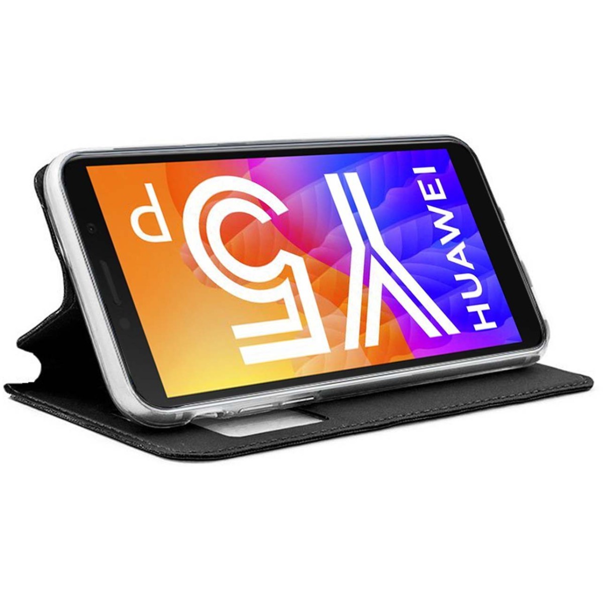 Funda Libro Soporte con Ventana para Huawei Y5p color Negra