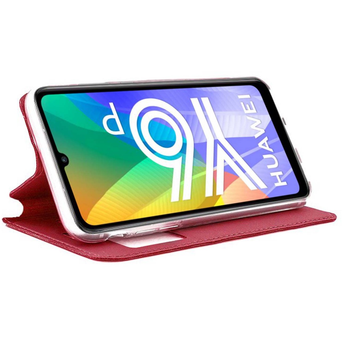 Funda Libro Soporte con Ventana para Huawei Y6p color Roja