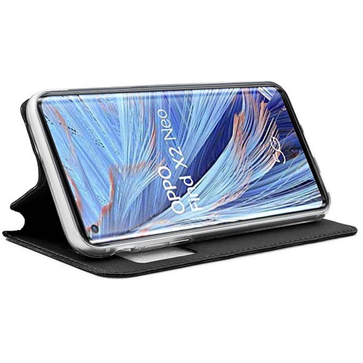 Funda Libro Soporte con Ventana para Oppo Find X2 Neo color Negra