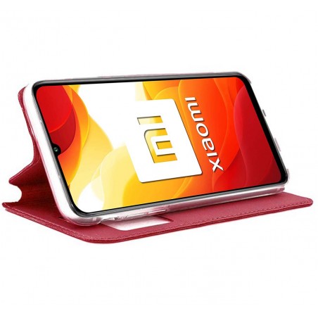 Funda Libro Soporte con Ventana para Xiaomi Mi 10 Lite color Roja