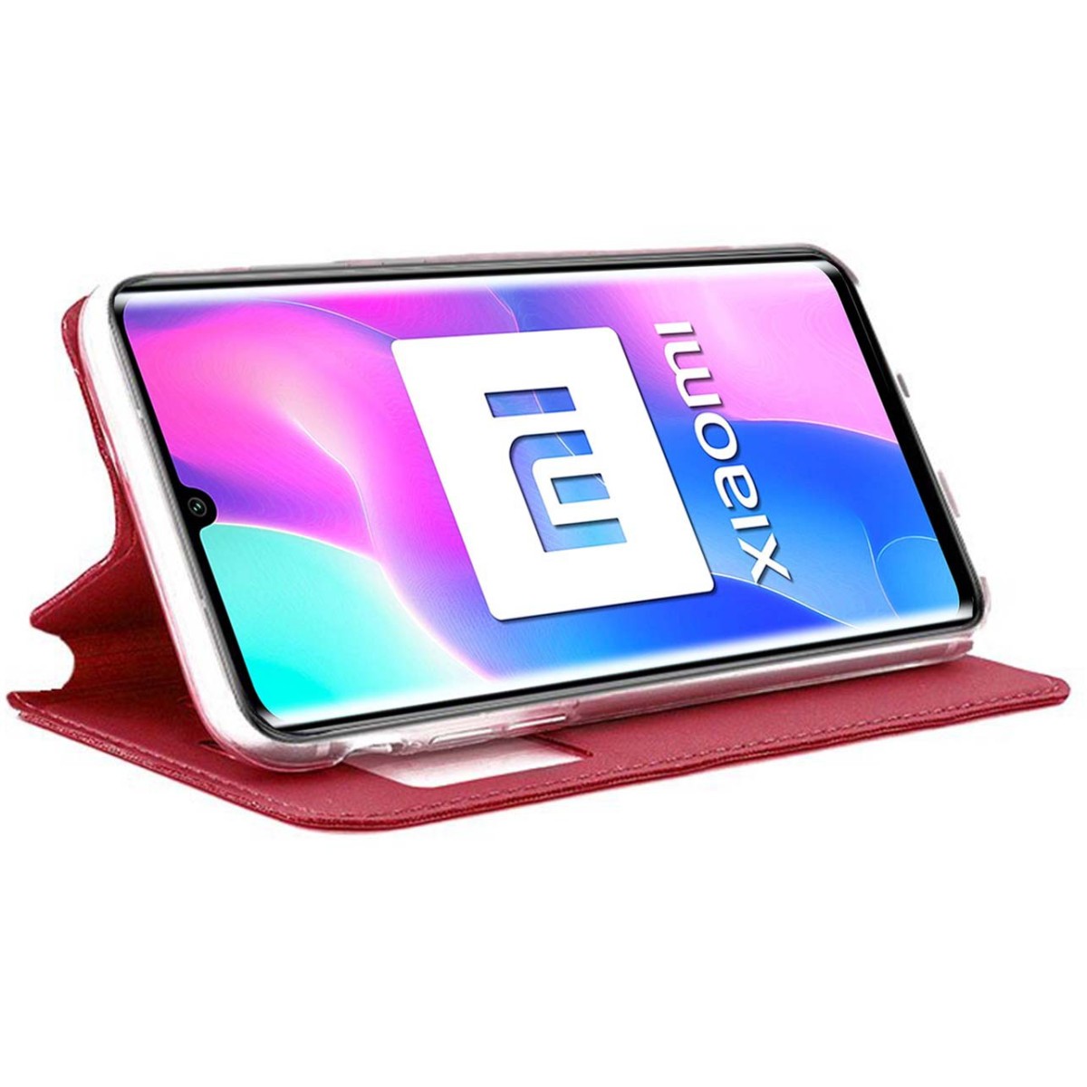 Funda Libro Soporte con Ventana para Xiaomi Mi Note 10 Lite color Roja