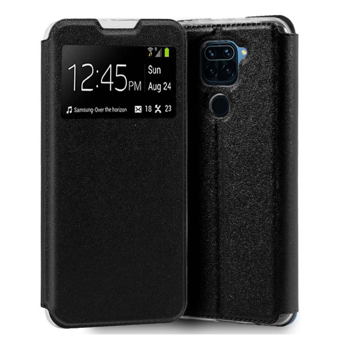 Funda Libro Soporte con Ventana para Xiaomi Redmi Note 9 color Negra