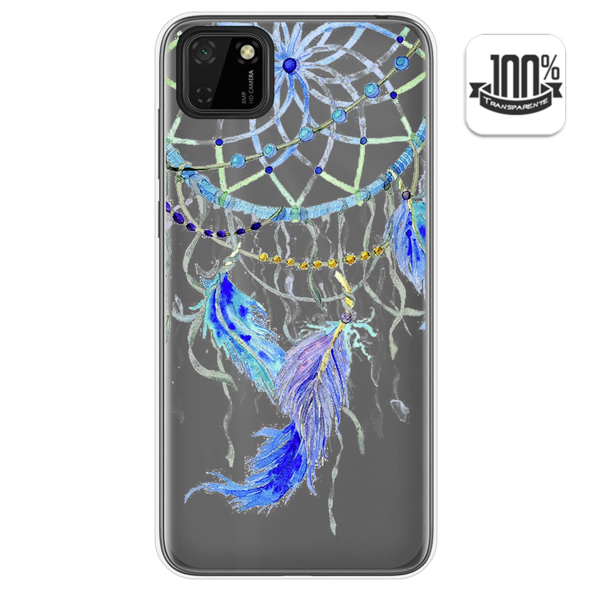 Funda Gel Transparente para Huawei Y5p diseño Plumas Dibujos