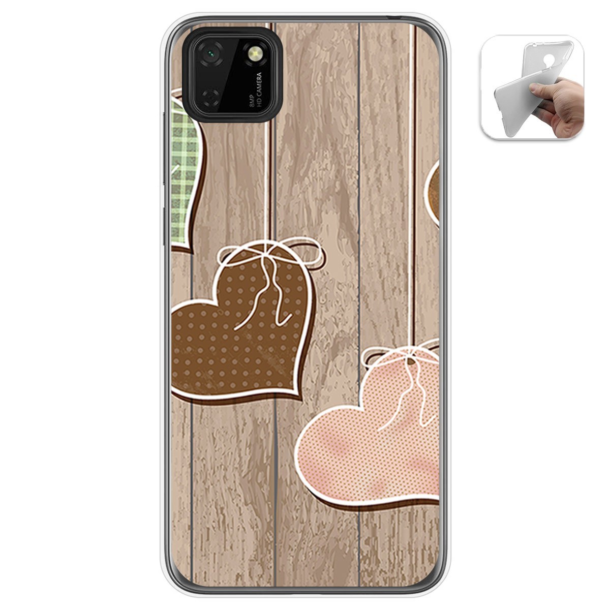 Funda Gel Tpu para Huawei Y5p diseño Corazones Madera Dibujos