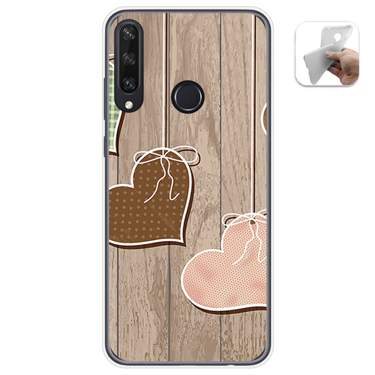 Funda Gel Tpu para Huawei Y6p diseño Corazones Madera Dibujos