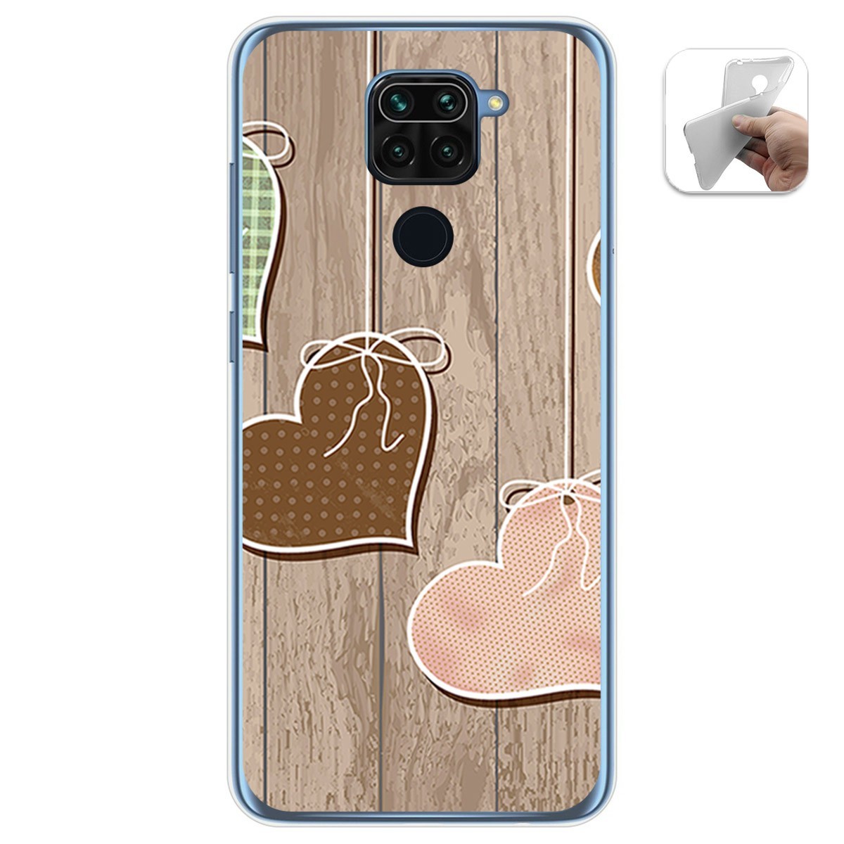 Funda Gel Tpu para Xiaomi Redmi Note 9 diseño Corazones Madera Dibujos