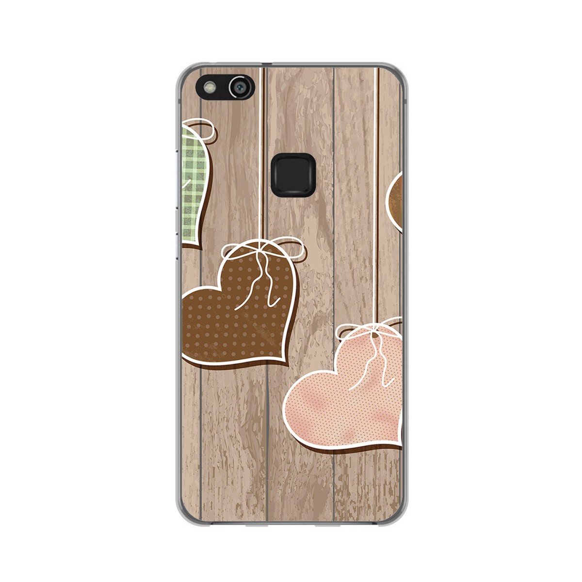 Funda Gel Tpu para Huawei P10 Lite Diseño Corazones Madera Dibujos