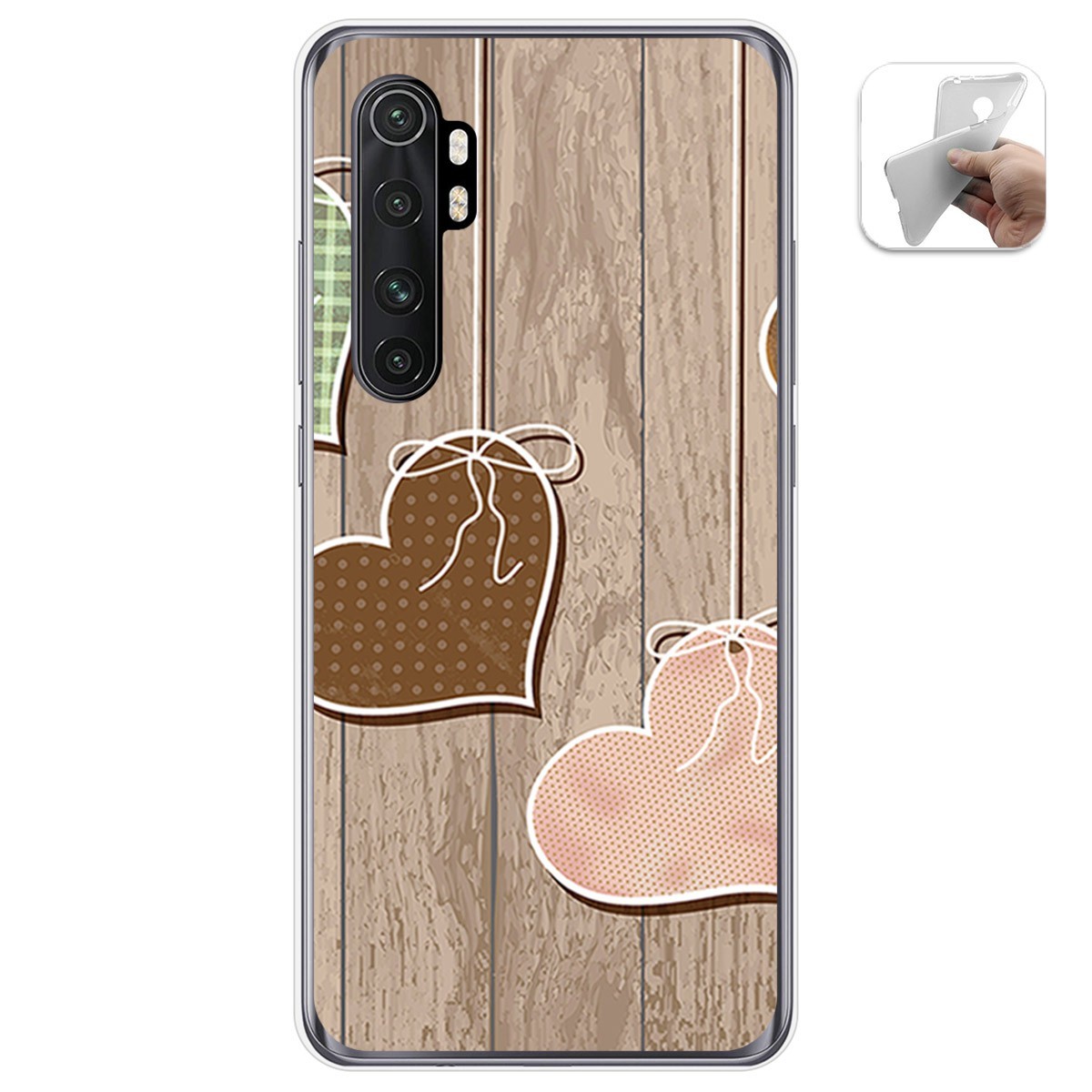 Funda Gel Tpu para Xiaomi Mi Note 10 Lite diseño Corazones Madera Dibujos