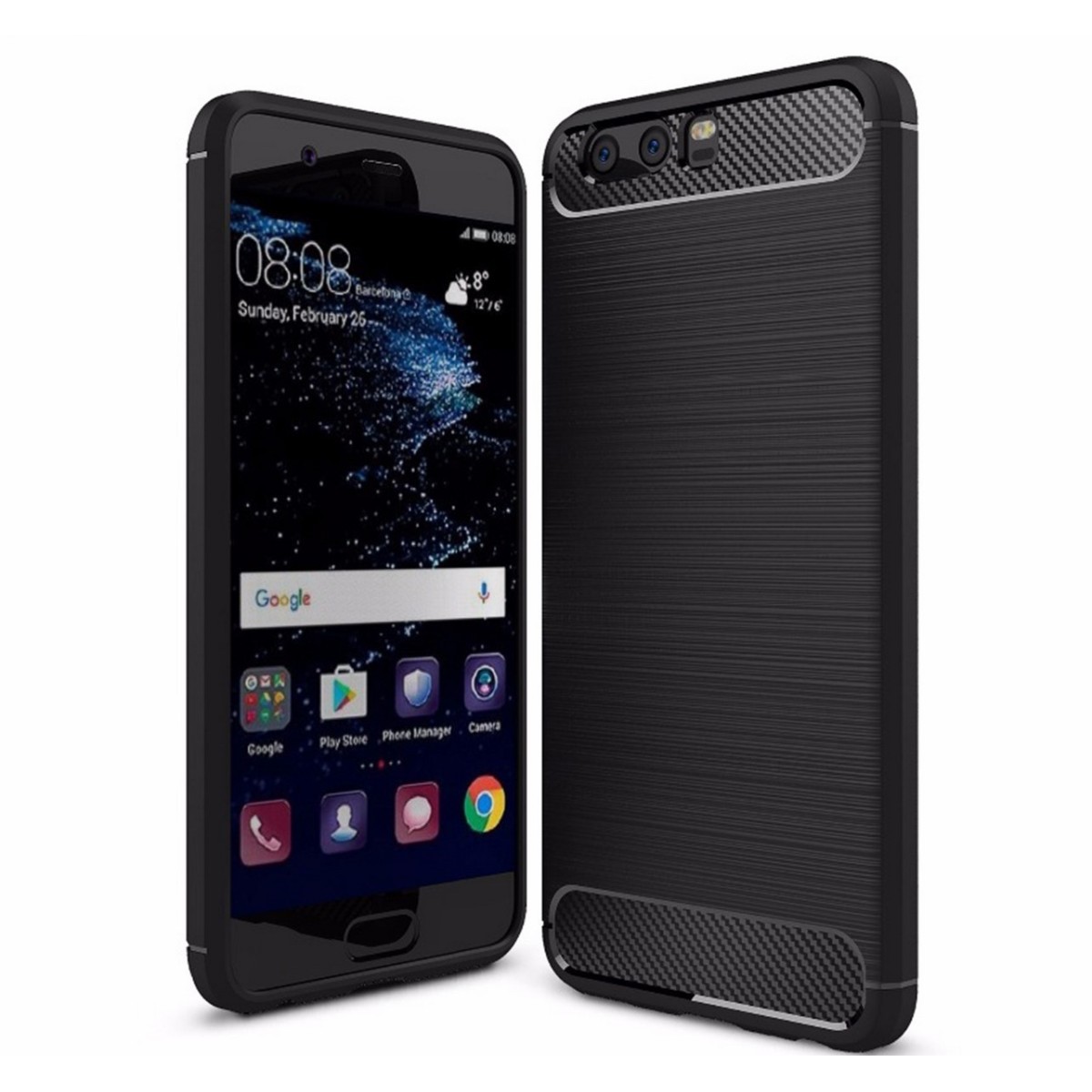 Funda Gel Tpu Tipo Carbon Negra para Huawei P10 Plus