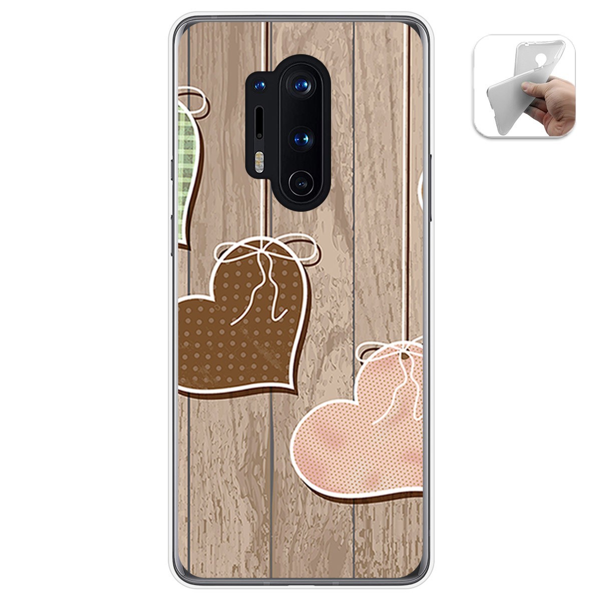 Funda Gel Tpu para Oneplus 8 Pro diseño Corazones Madera Dibujos