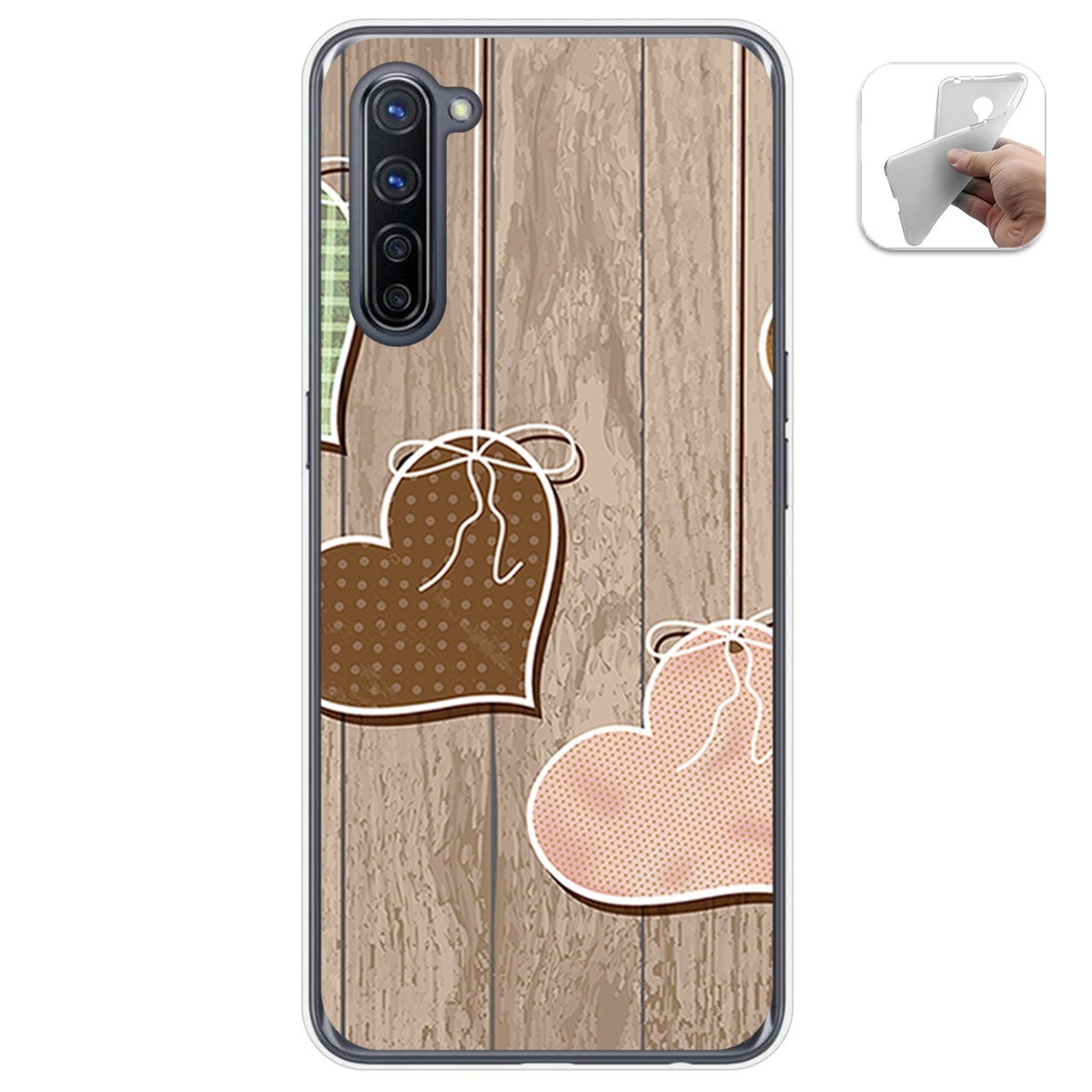 Funda Gel Tpu para Oppo Find X2 Lite diseño Corazones Madera Dibujos
