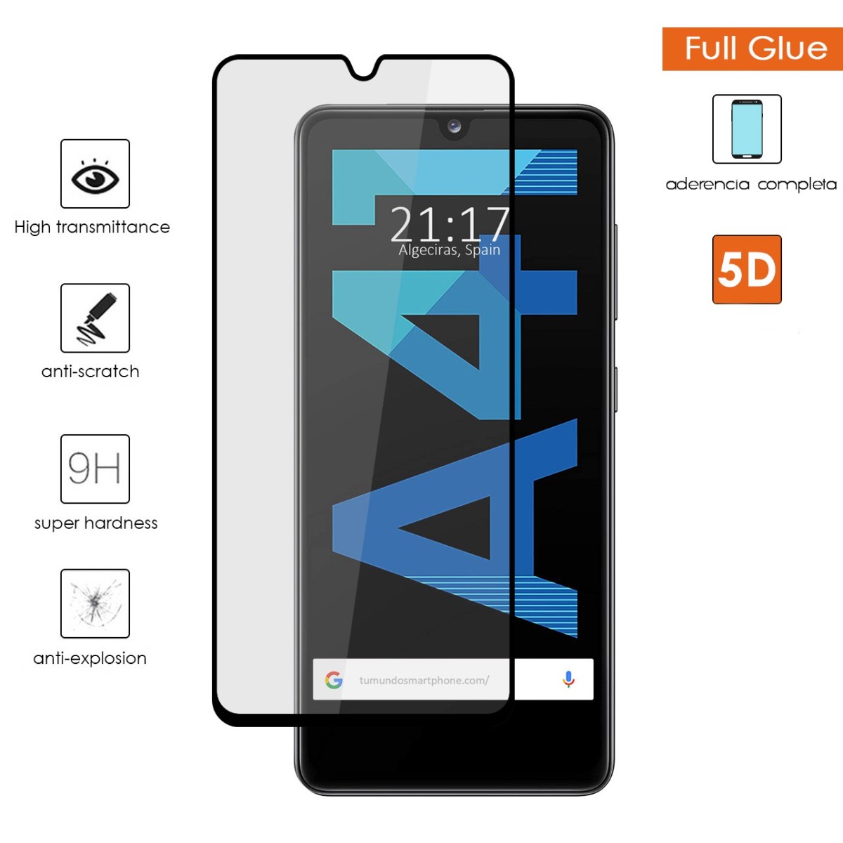 Protector Cristal Templado Completo 5D Full Glue Negro para Samsung Galaxy A41 Vidrio