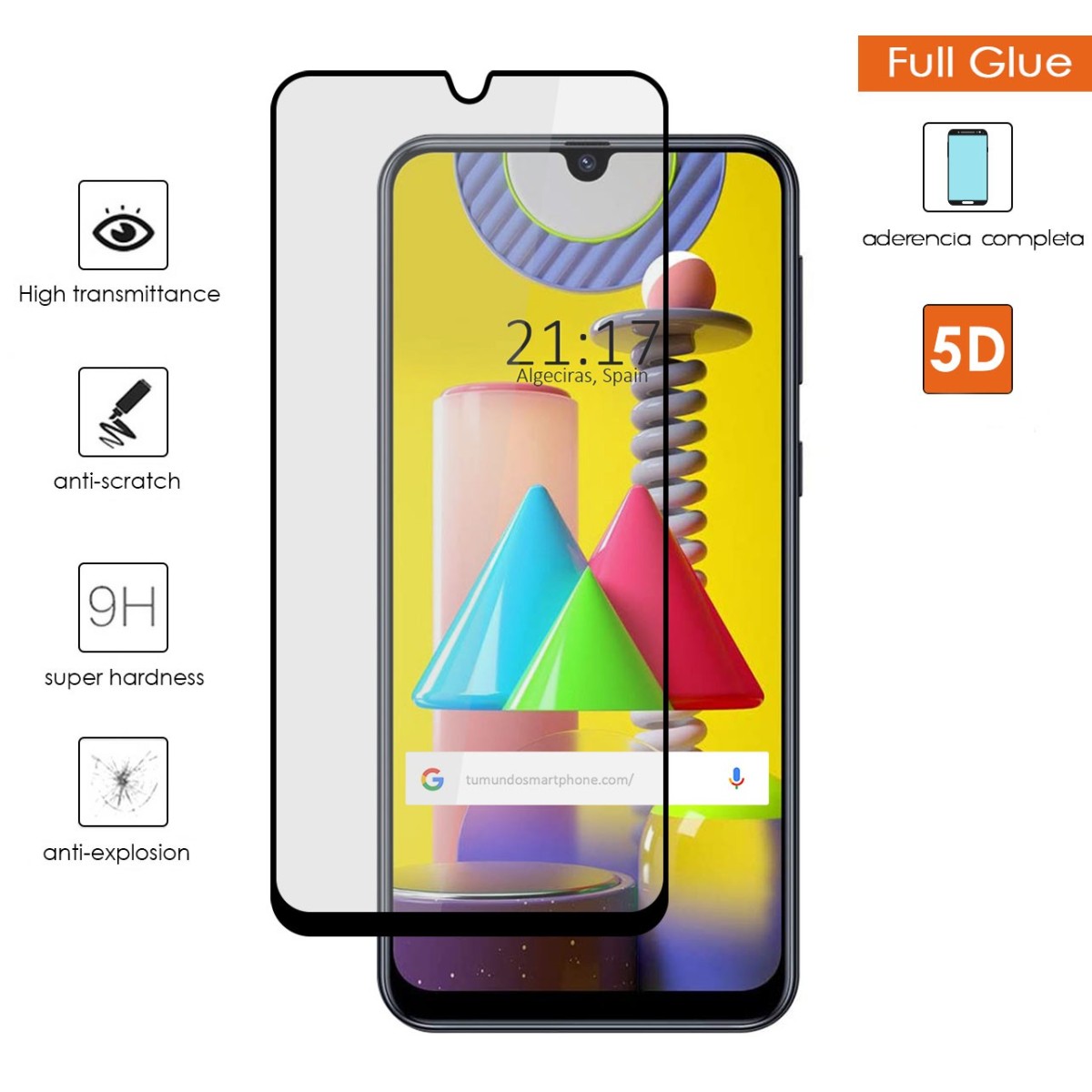 Protector Cristal Templado Completo 5D Full Glue Negro para Samsung Galaxy M31 Vidrio