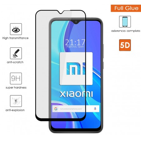 Protector Cristal Templado Completo 5D Full Glue Negro para Xiaomi Redmi 9 Vidrio