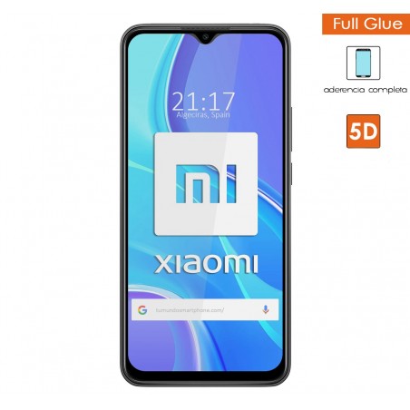 Protector Cristal Templado Completo 5D Full Glue Negro para Xiaomi Redmi 9 Vidrio